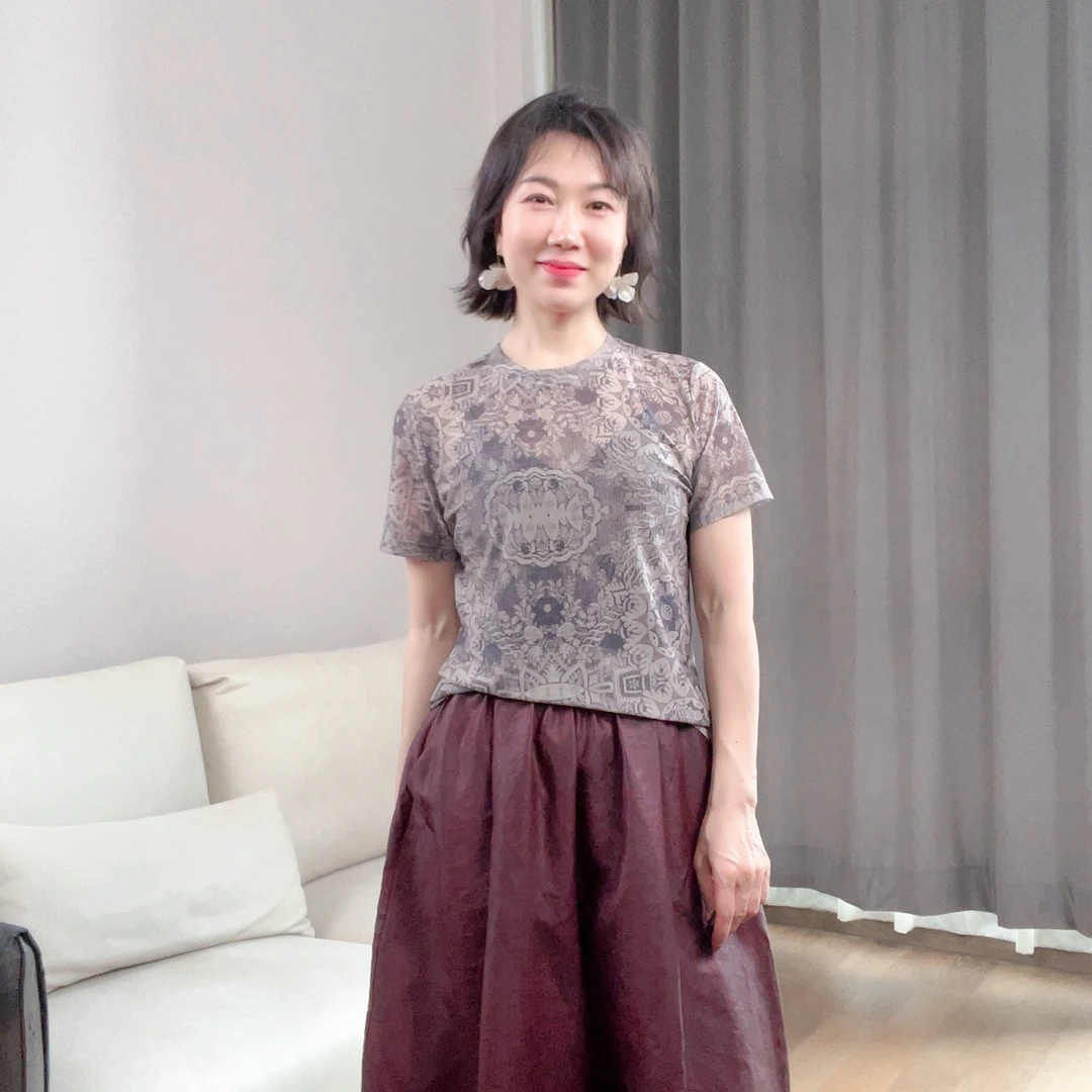 夏季时尚网眼透气随身印花圆领T恤衫