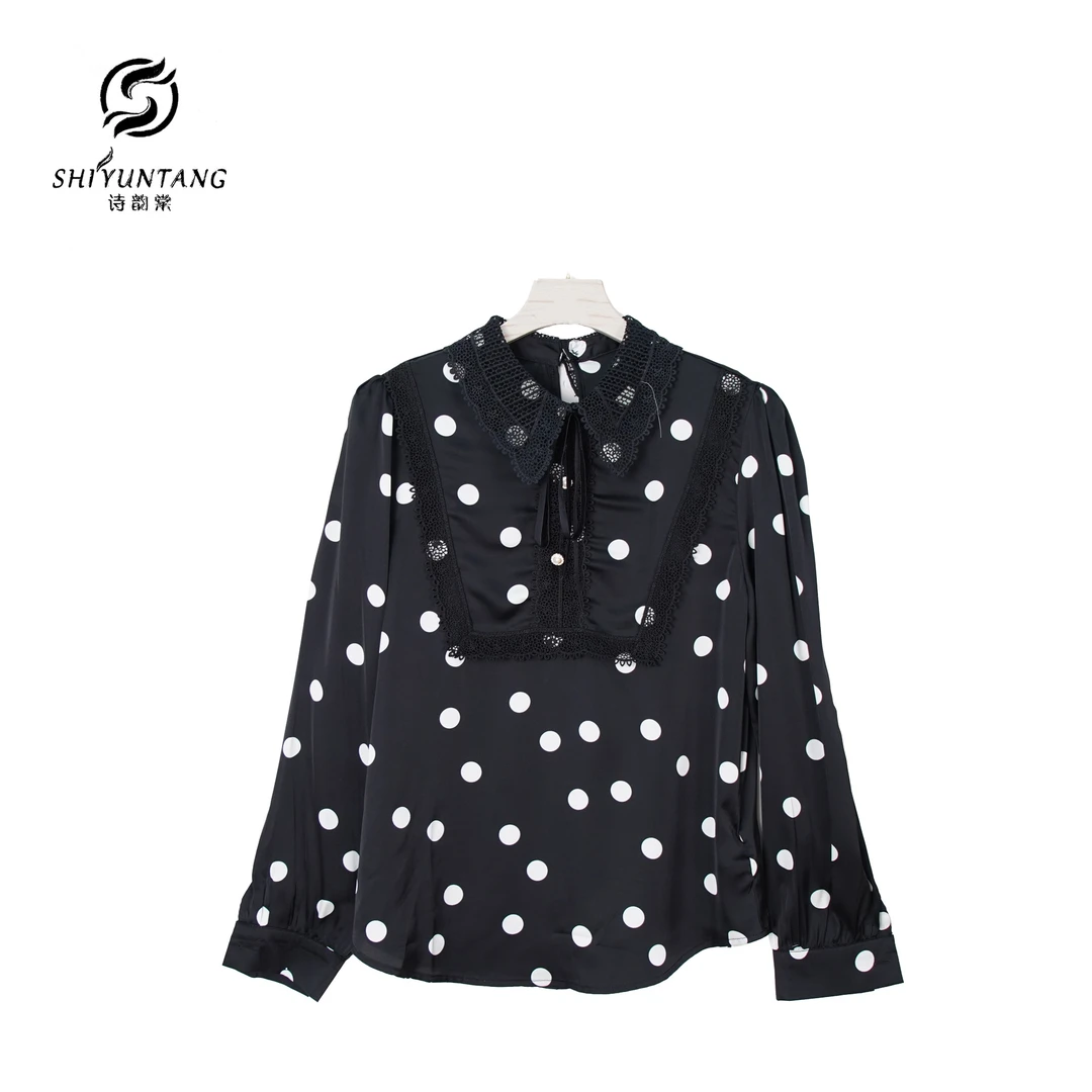 时尚黑色蕾丝娃娃领圆点蝴蝶结洋气衬衣X2288