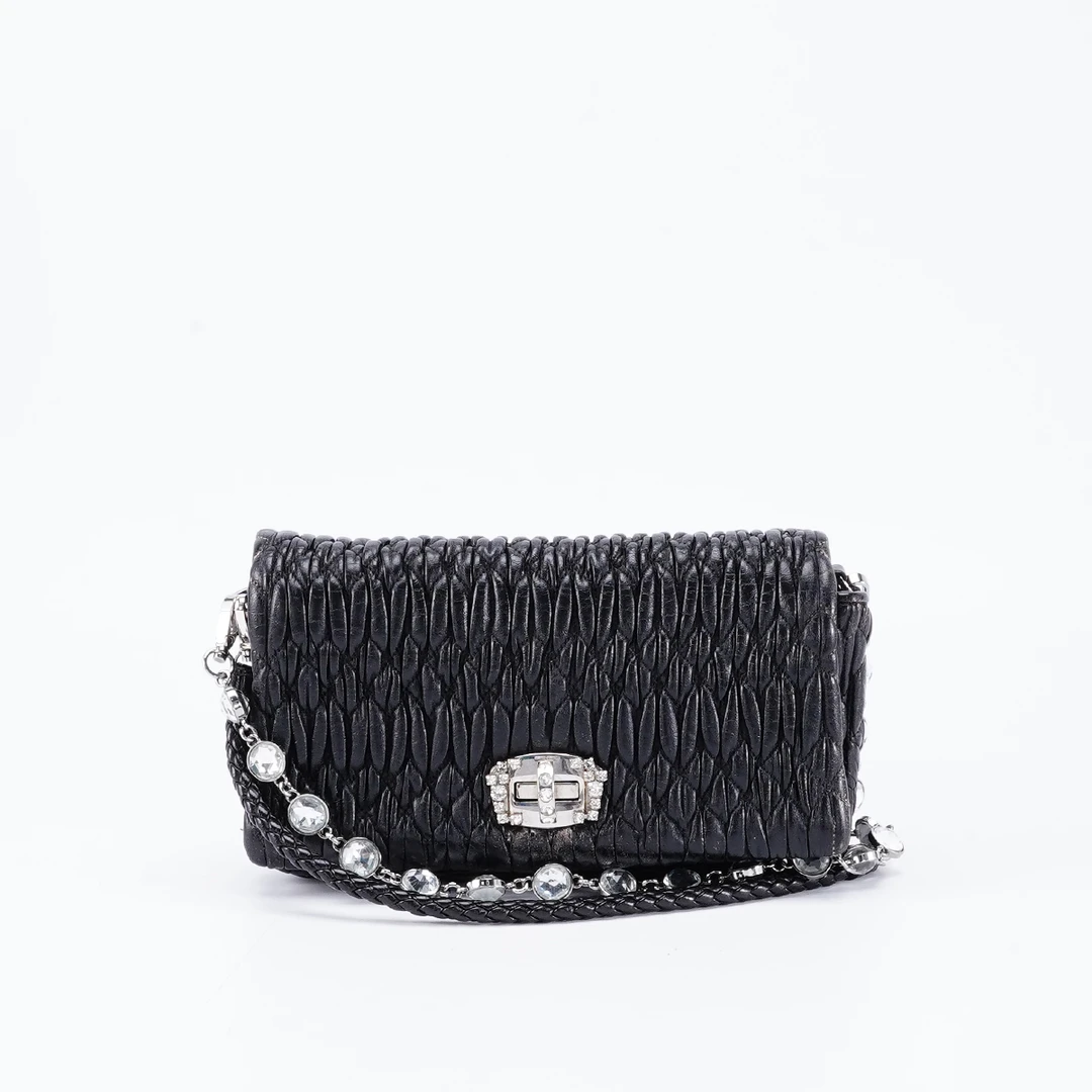 95新 MIU MIU/缪缪 【诗诗】宝石链条包小号褶皱款/BG22013761