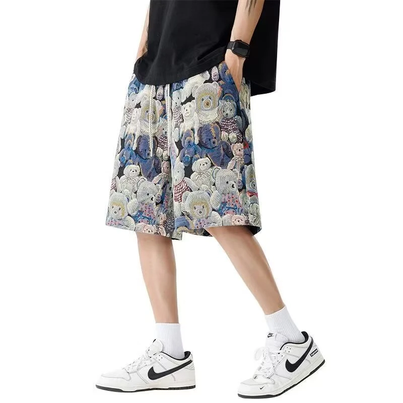 美式休闲大码短裤男夏季潮牌卡通中裤加肥加大青年潮流时尚五分裤