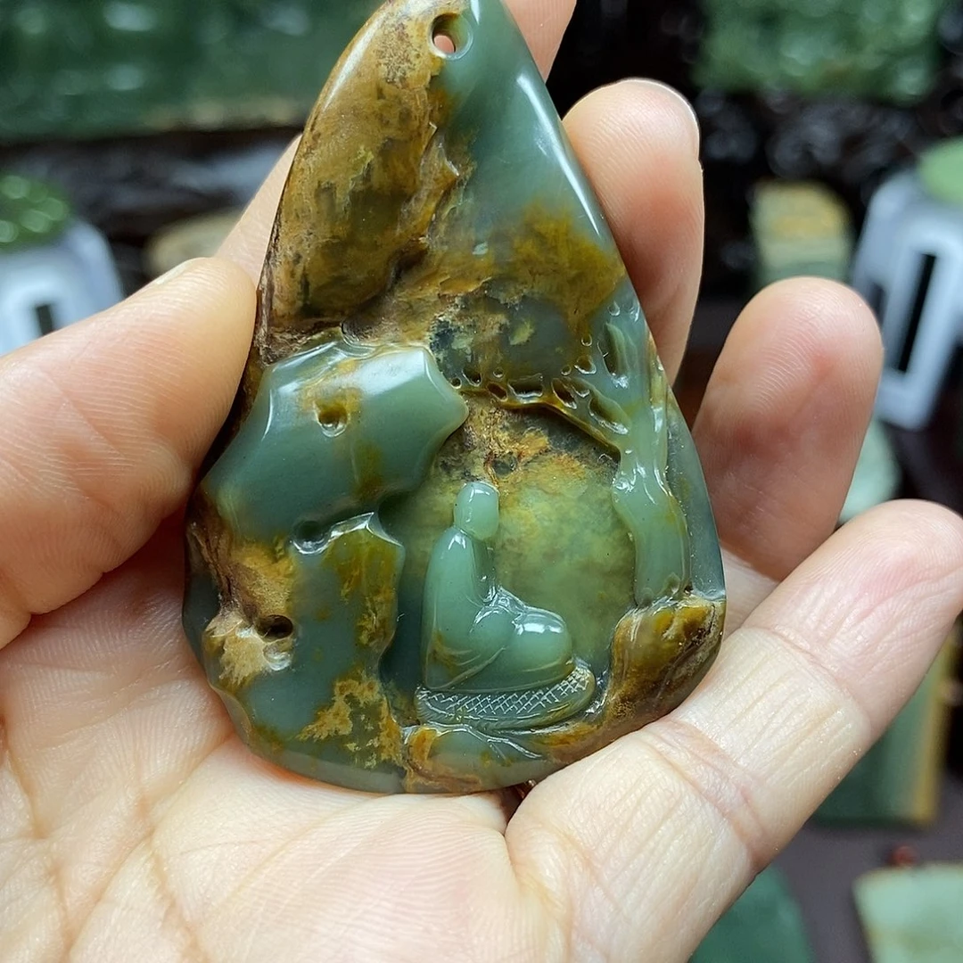 建***禅颈饰未镶嵌岫岩河磨玉（透闪石质玉）