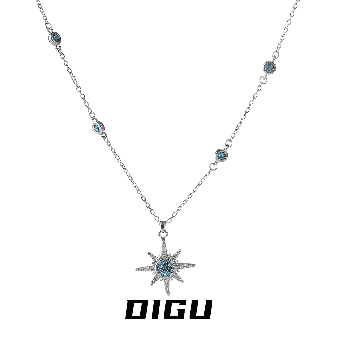 嘀咕家 铜合金合成锆石项链 清冷感八芒星吊坠项链满钻星芒锁骨链