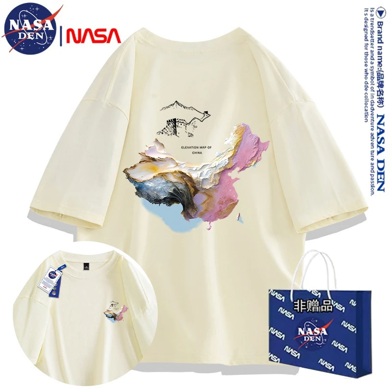NASA联名重磅纯棉五分袖男女款小众印花短袖潮流时尚宽松夏季T恤