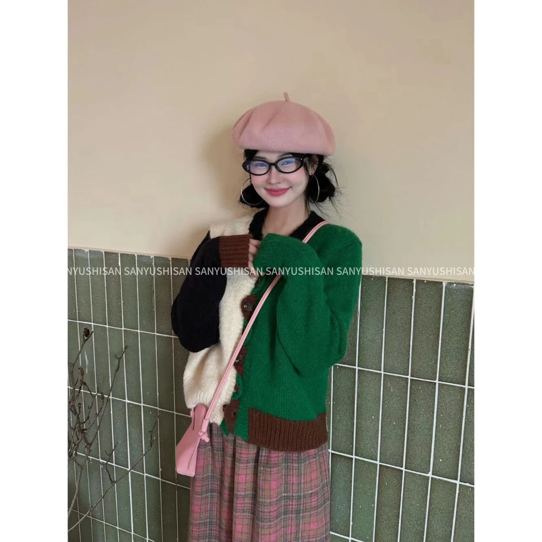 三与十三|艺术旅途|设计感百搭撞色开衫毛衣