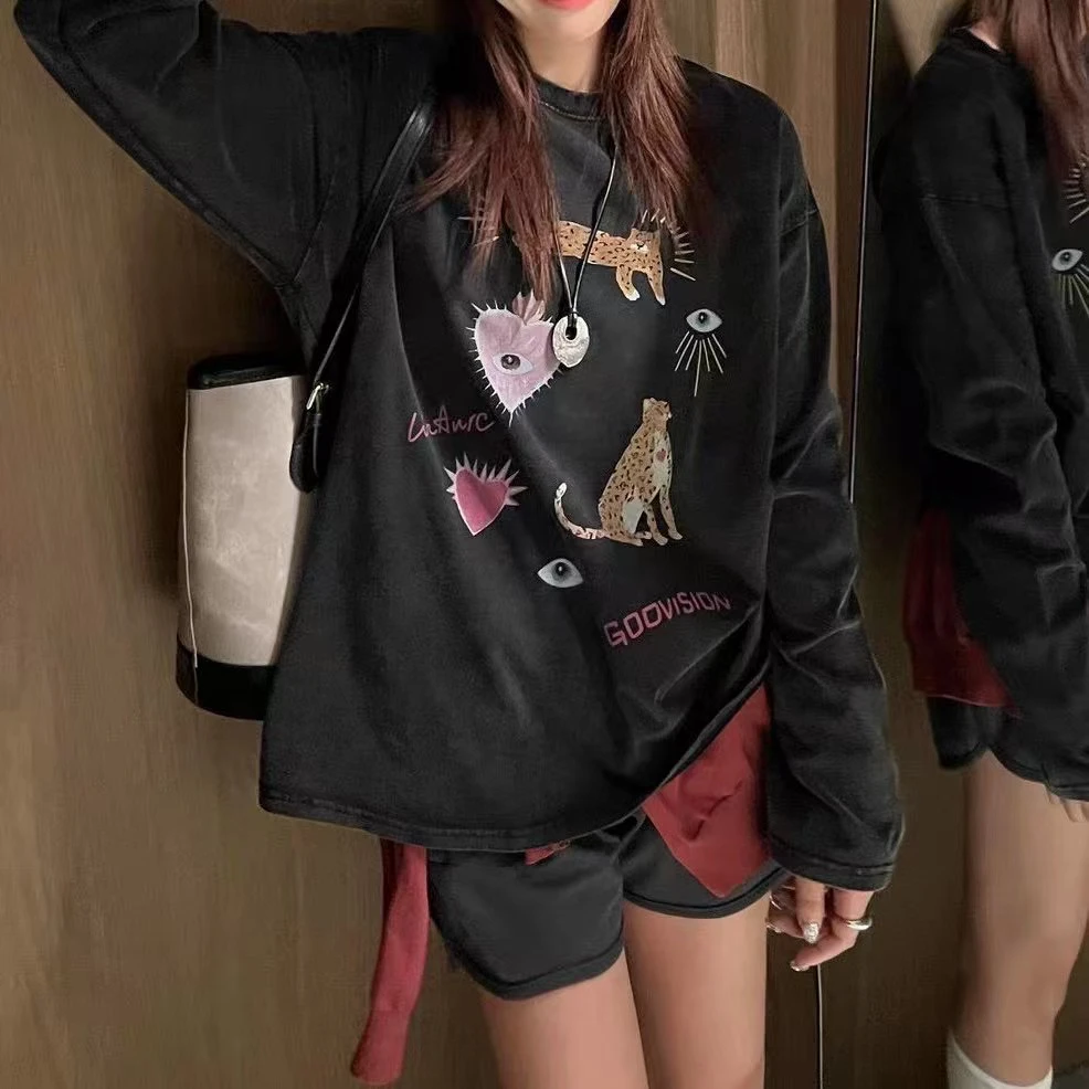 韩国单 来财来财做旧复古短袖T恤