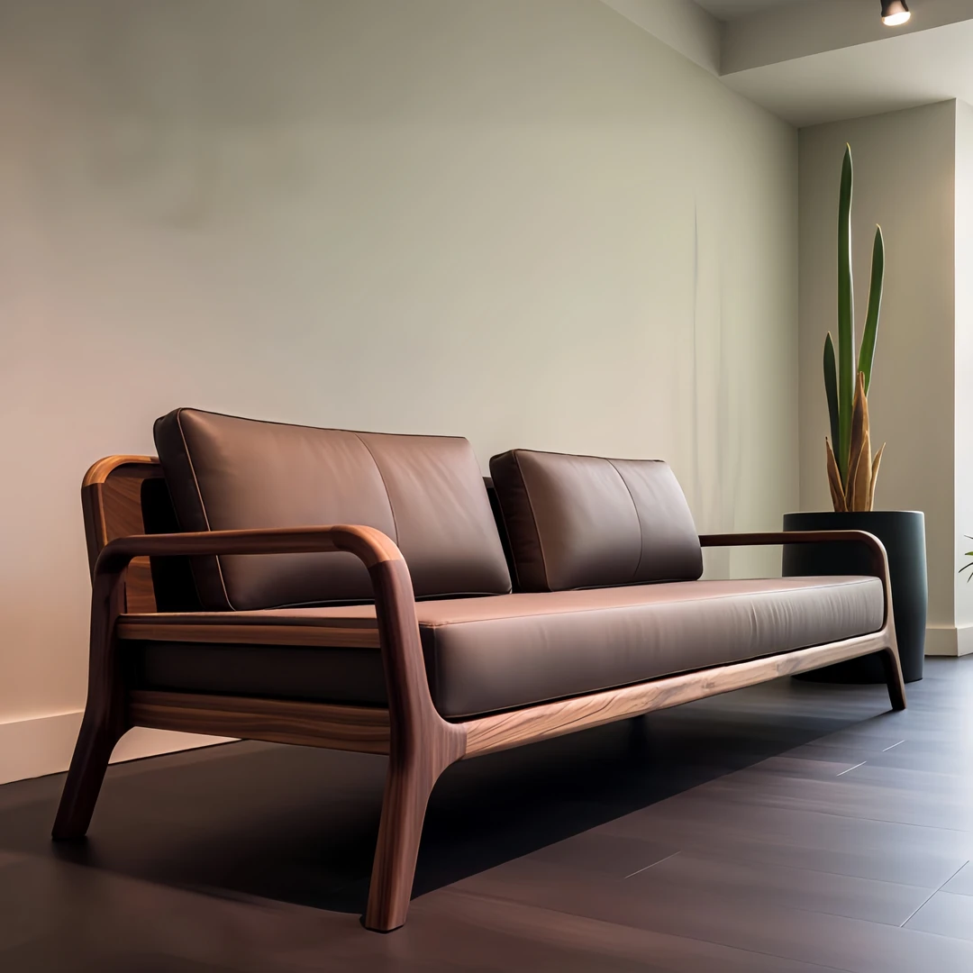 新中式胡桃木沙发别墅客厅轻奢沙发现代高级感2025新款皮艺实木