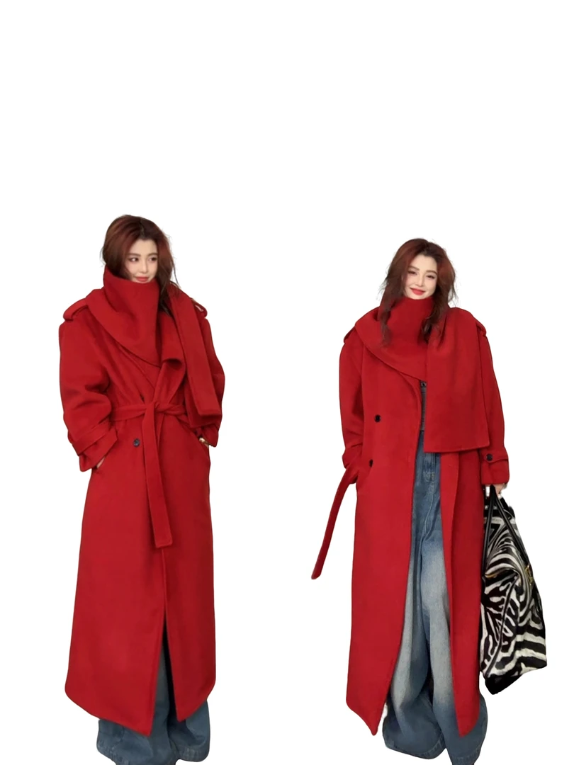 COCOWANG」7高级感法式不规则大围脖加厚长款高个子宽松大衣#868