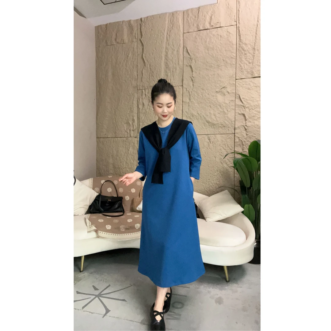 2025新款升级2.0版七分袖气质优雅百搭女神A字版连衣裙3019