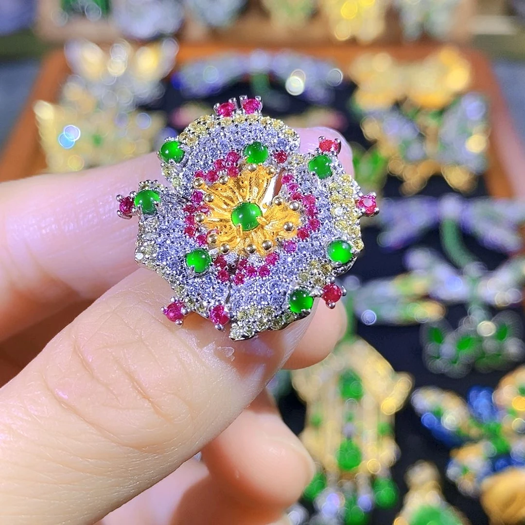 吊坠(不含链)银S925镶嵌翡翠