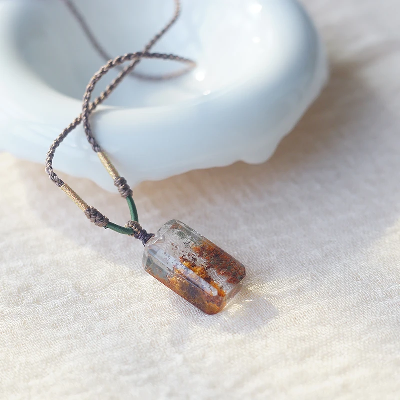 天然水晶彩幽灵疗愈能量吊坠