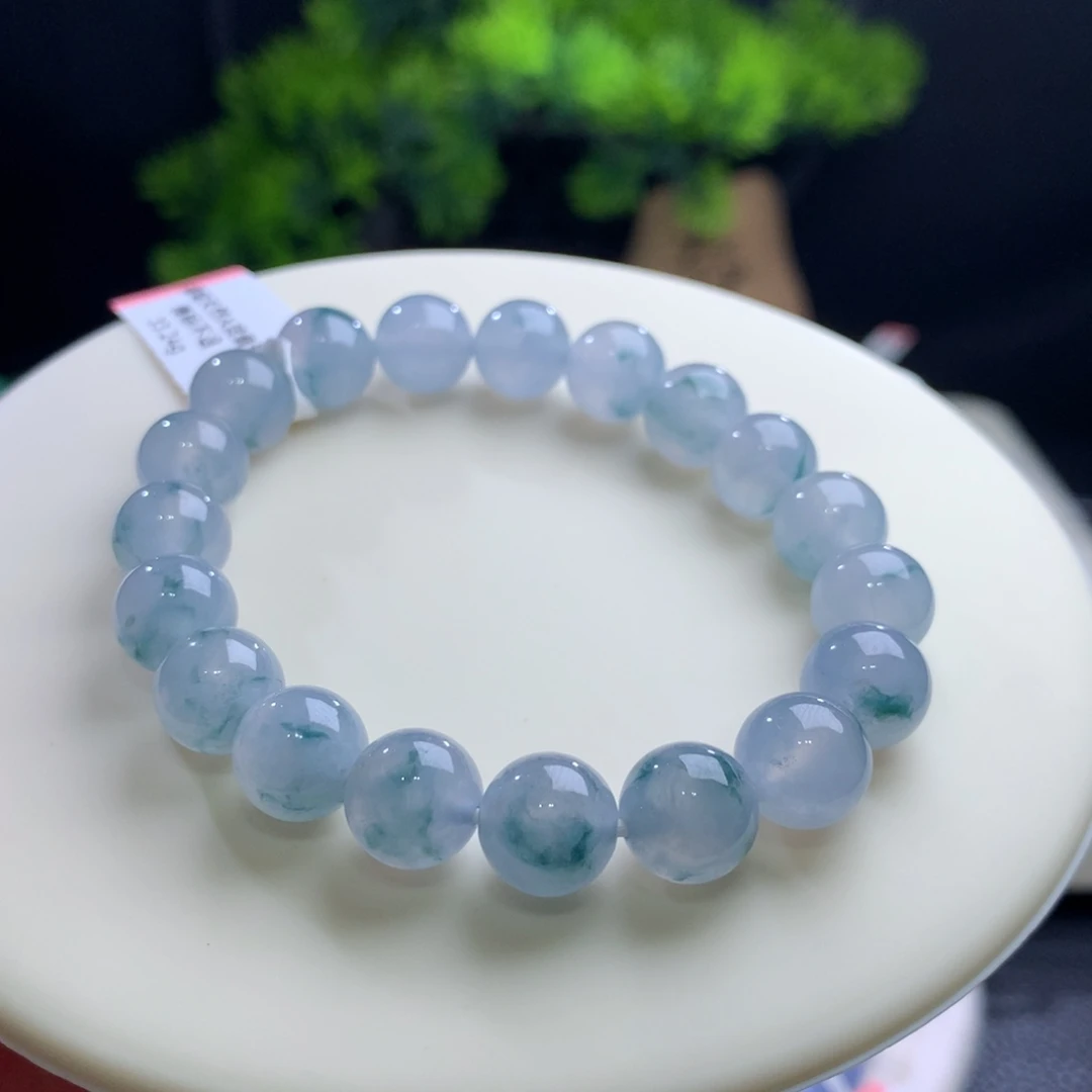 未镶嵌手串翡翠实力白绳！正冰淡紫飘花 卡10mm