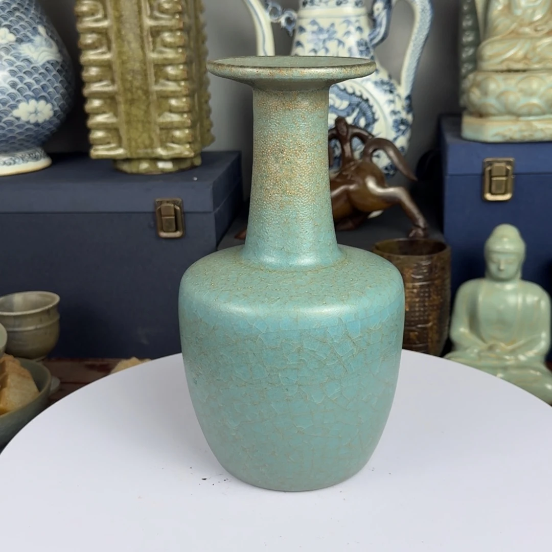 A***儿摆件汝窑盘口瓶精品
