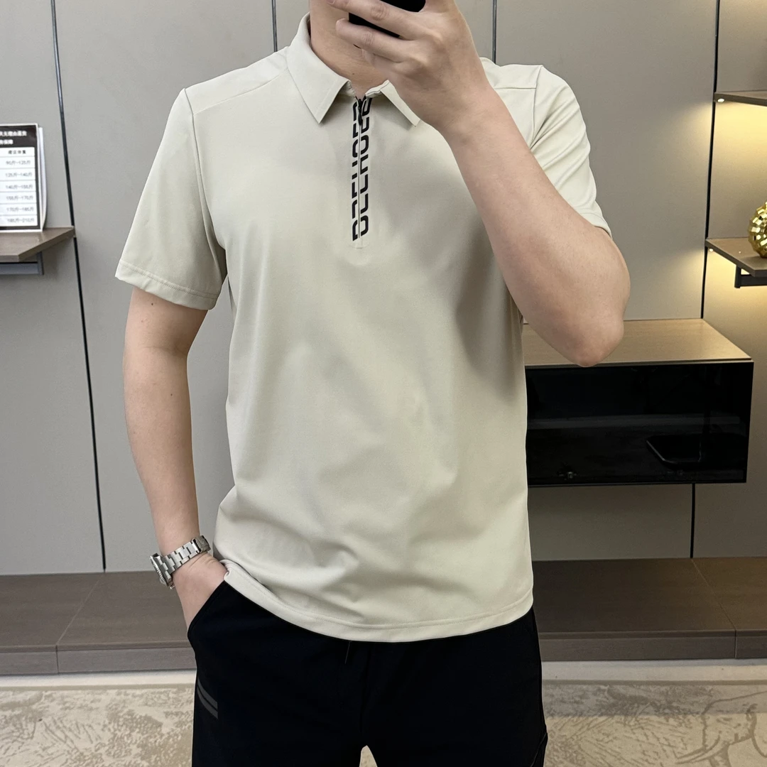 35020春季拉链商务丝凉爽男士T恤韩版商务时尚运动夏季休闲百搭