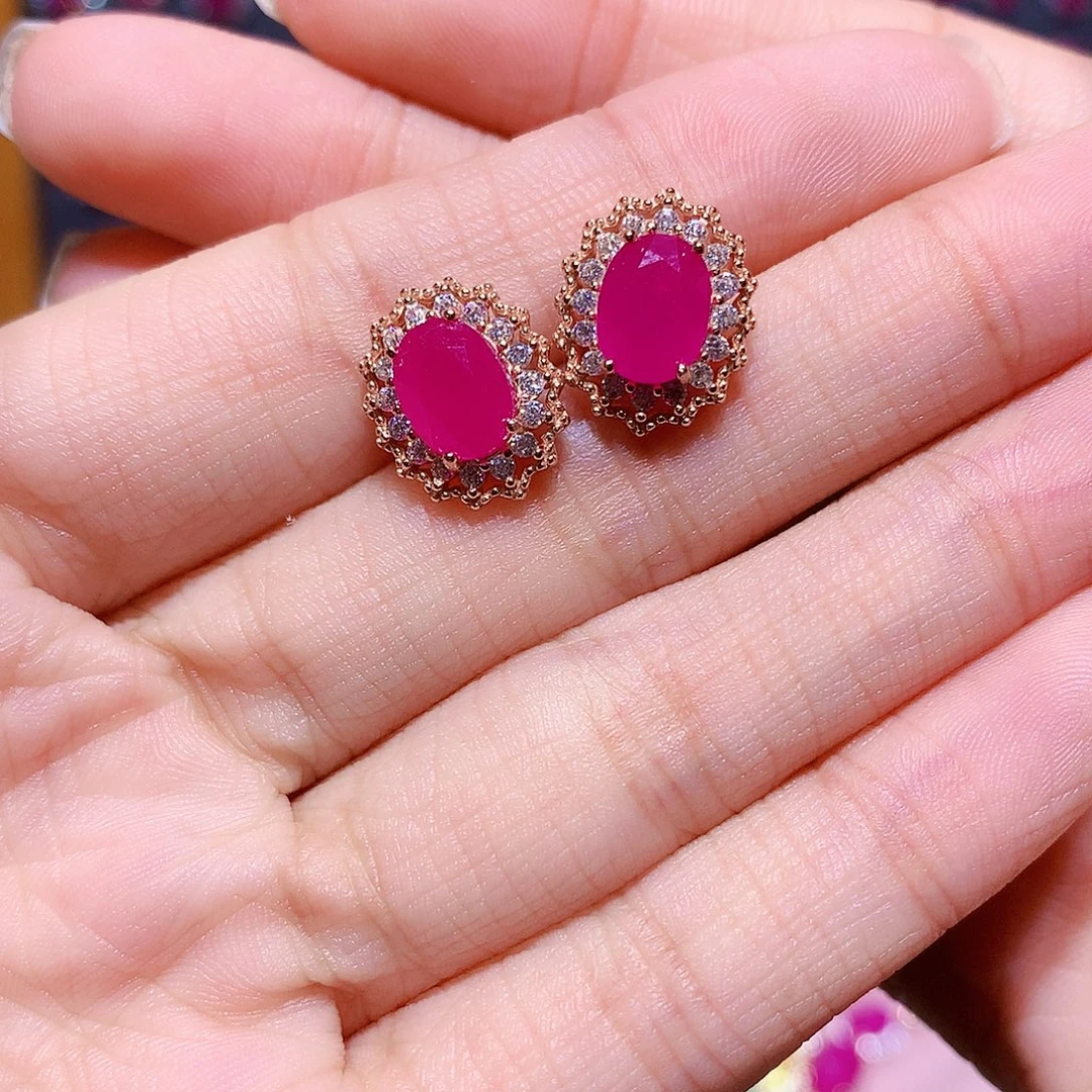 银S925镶嵌耳饰红宝石