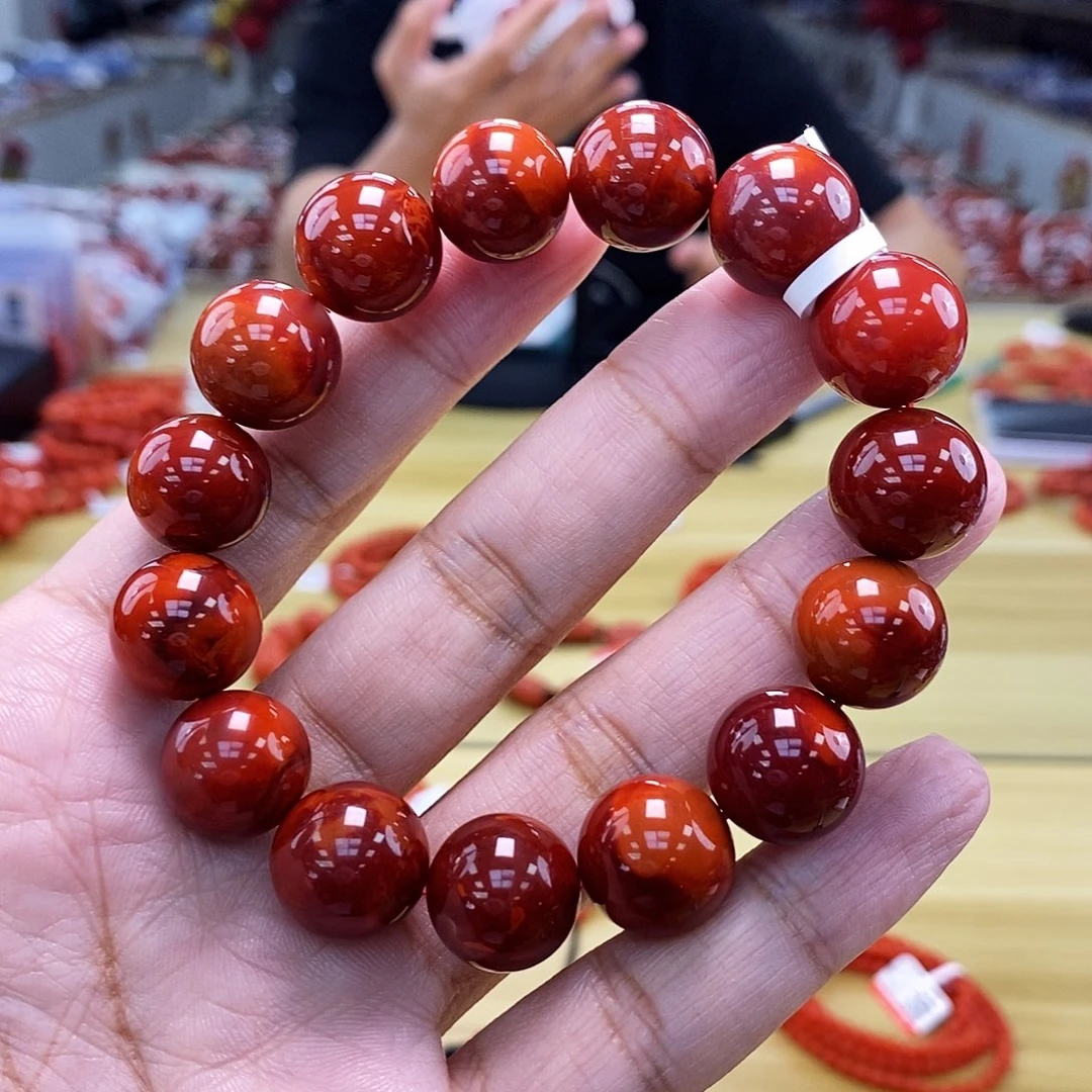 瓦西南红（典藏）妖牛血红圆珠手串14mm 多样性发一