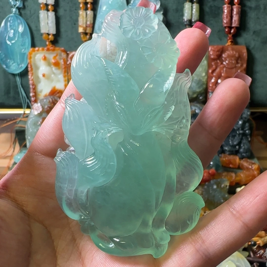 热***活蛇纹石玉合金颈饰狐狸