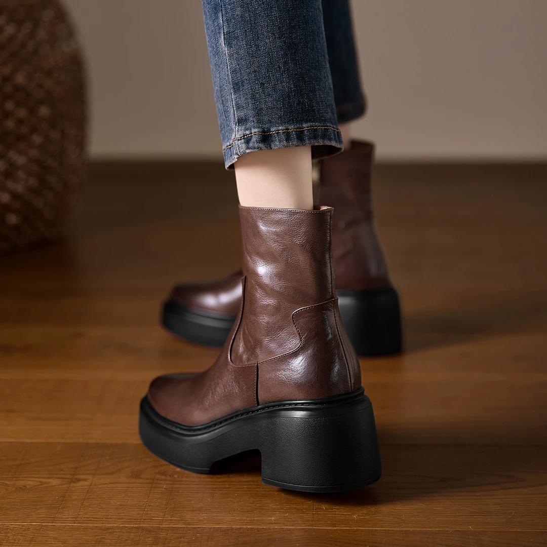 小个子增高8cm~靴子女款爆款2025新款马丁靴复古真皮厚底短靴女靴