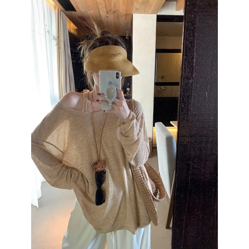 【两件套】松弛感慵懒风夏季薄款长袖防晒罩衫T恤女内搭无袖背心