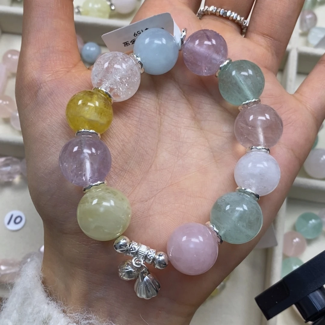 手串水晶银S925镀金镶嵌糖果色水晶手串