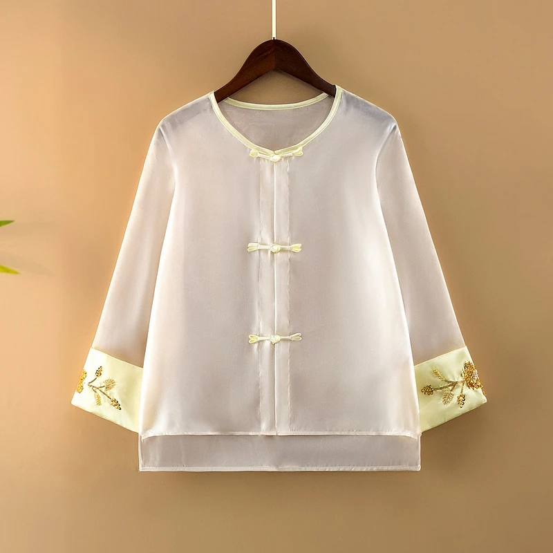 【轻逸】夏季2025新款国风外套女装新中式宽松圆领绣花薄款防晒上衣