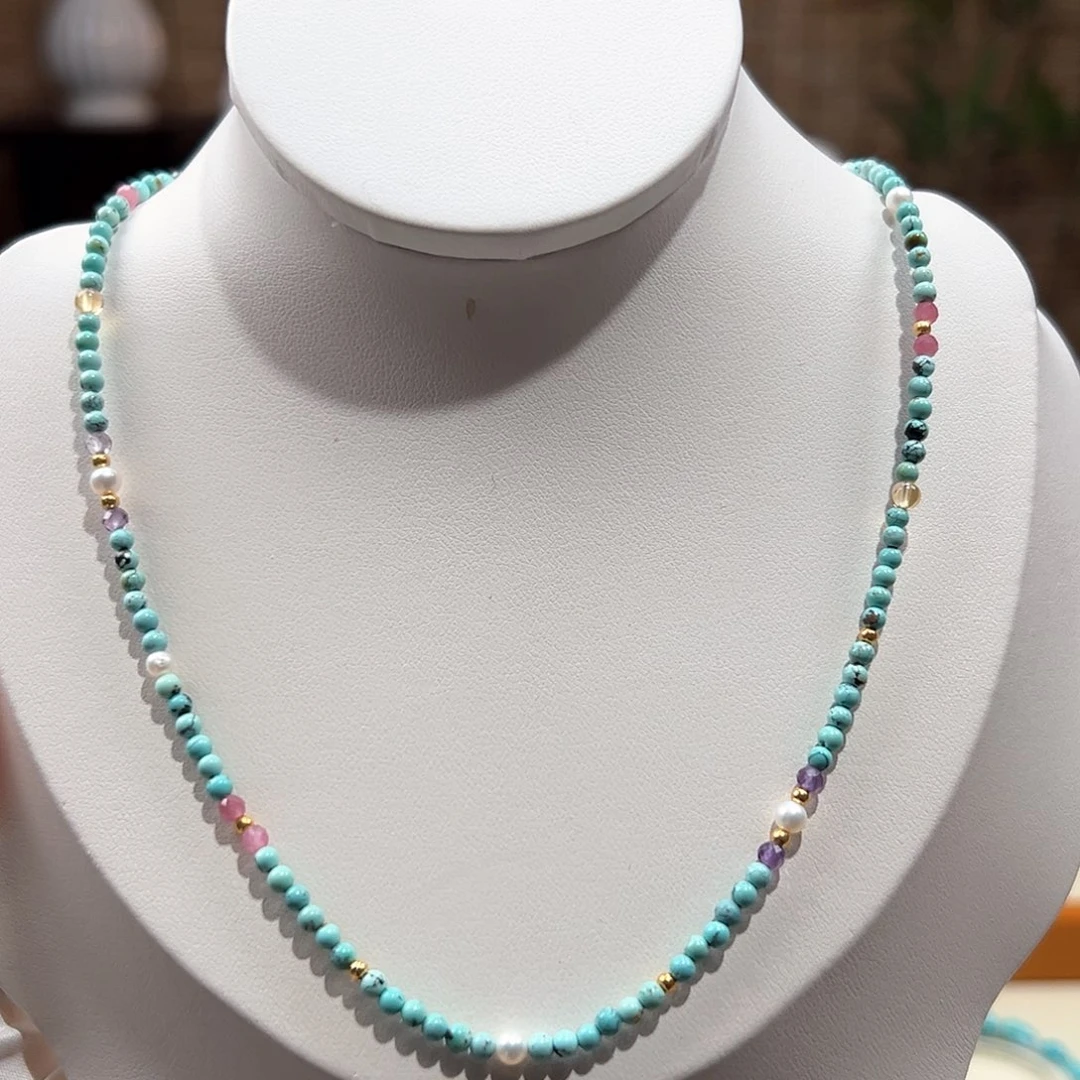 绿松石未镶嵌06小米锁骨链放漏卡2+