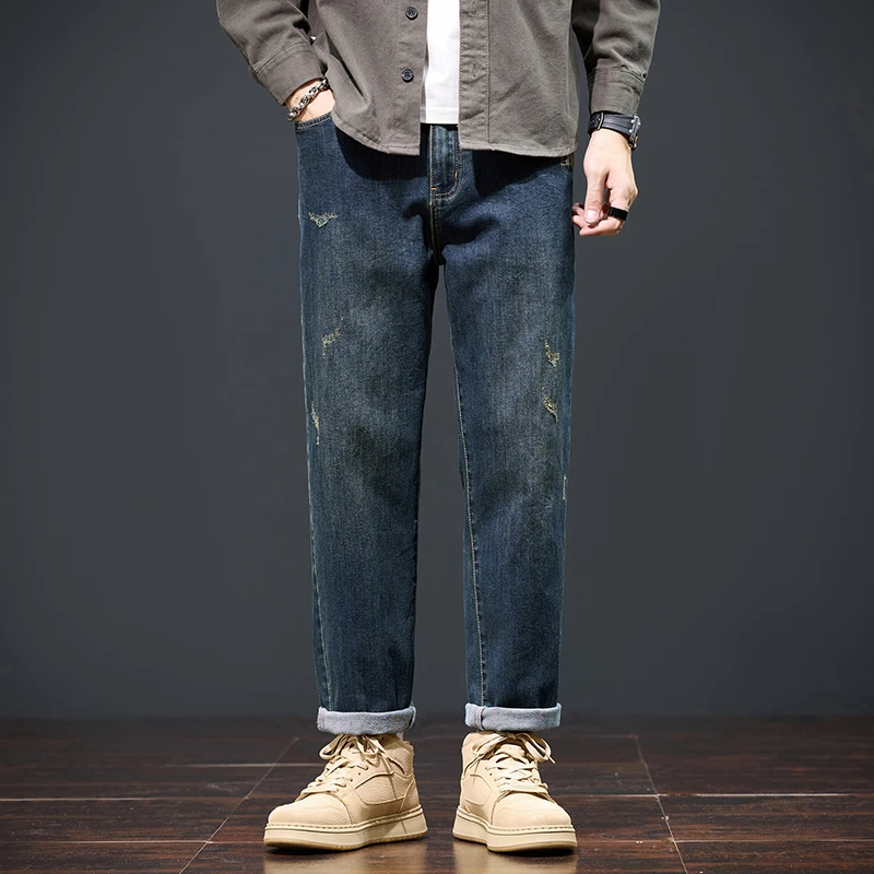 美式复古男款牛仔裤秋季爆款刺绣宽松小直筒休闲百搭锥形长裤子男