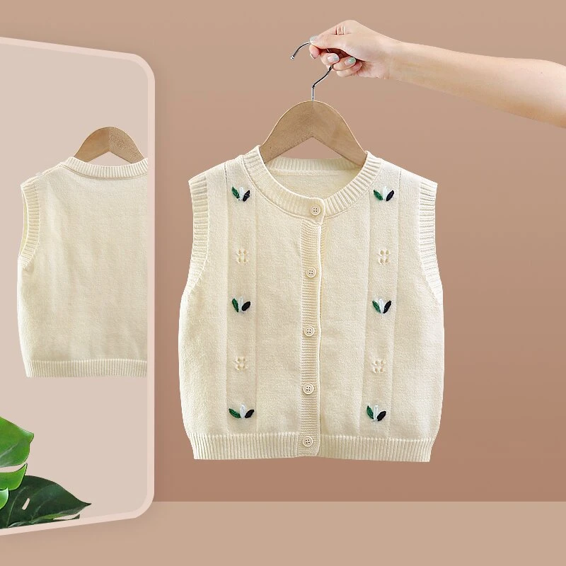 儿童针织洋气开衫宝宝薄款小童外穿宝宝毛衣背心马甲毛衣春秋女童
