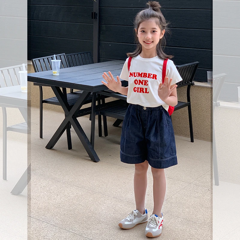西西家女童2025夏季新款潮流字母短袖T恤儿童休闲百搭上衣JX25359