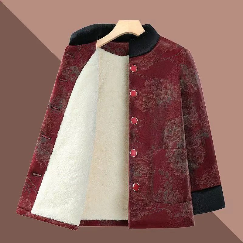 7828-奶奶冬装加绒加厚棉袄妈妈唐装保暖棉服老太太棉衣外套