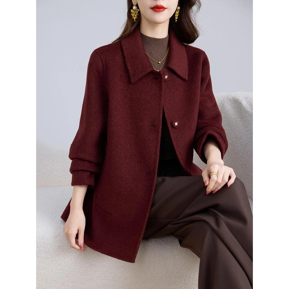 紫雨琪新款高级感双面呢大衣女短款纯羊毛呢小个子减龄秋冬外套