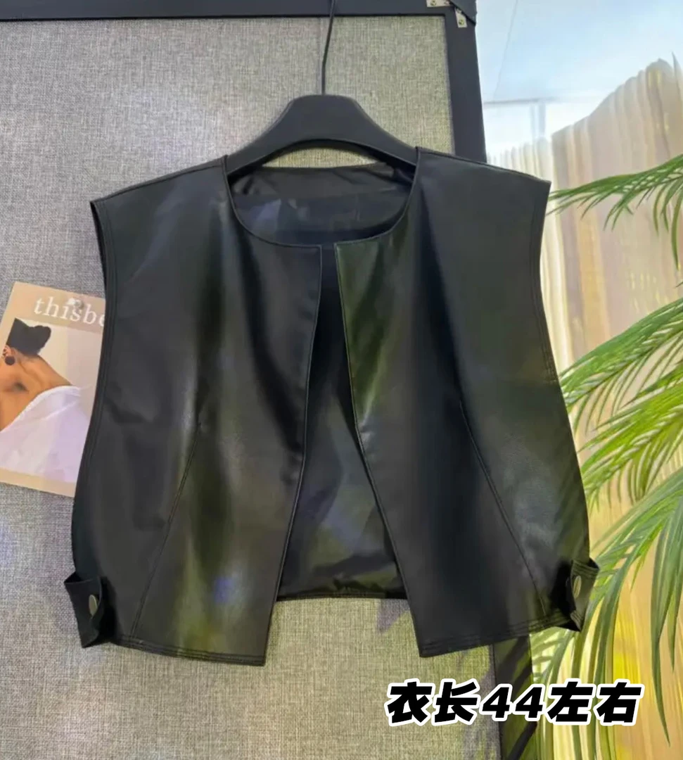 n109 PU皮马甲女2025新款小个子极简洋气坎肩无袖皮背心外套