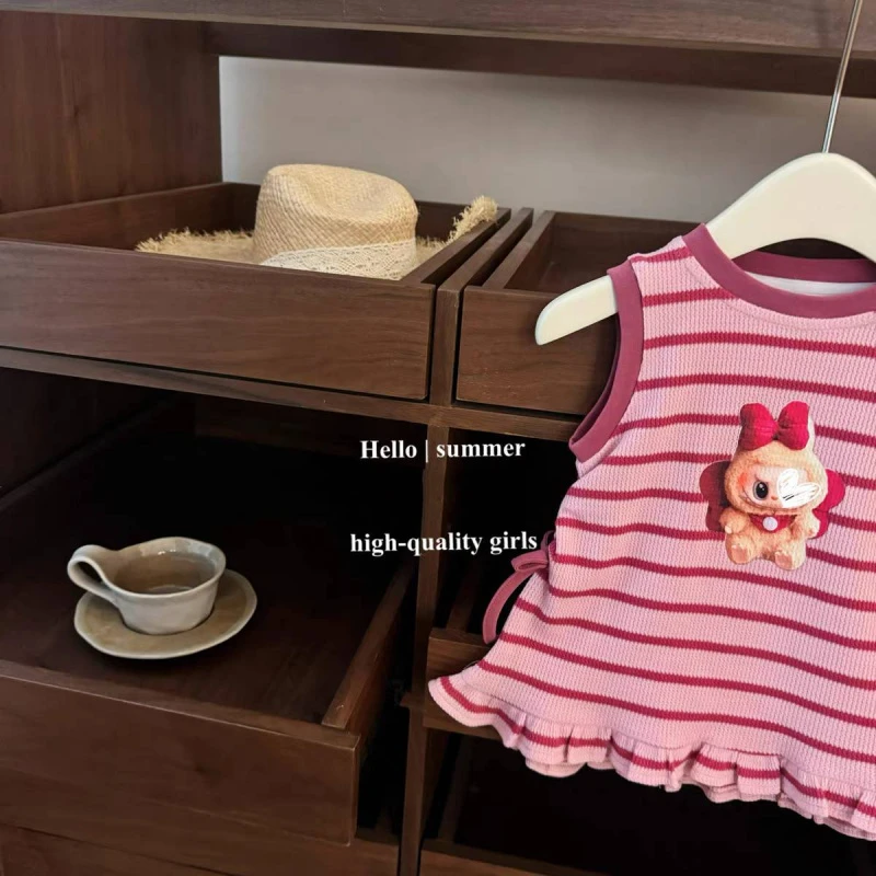 针织甜美可爱女宝宝幼儿园穿搭休闲洋气条纹卡通背心裙子潮夏季连