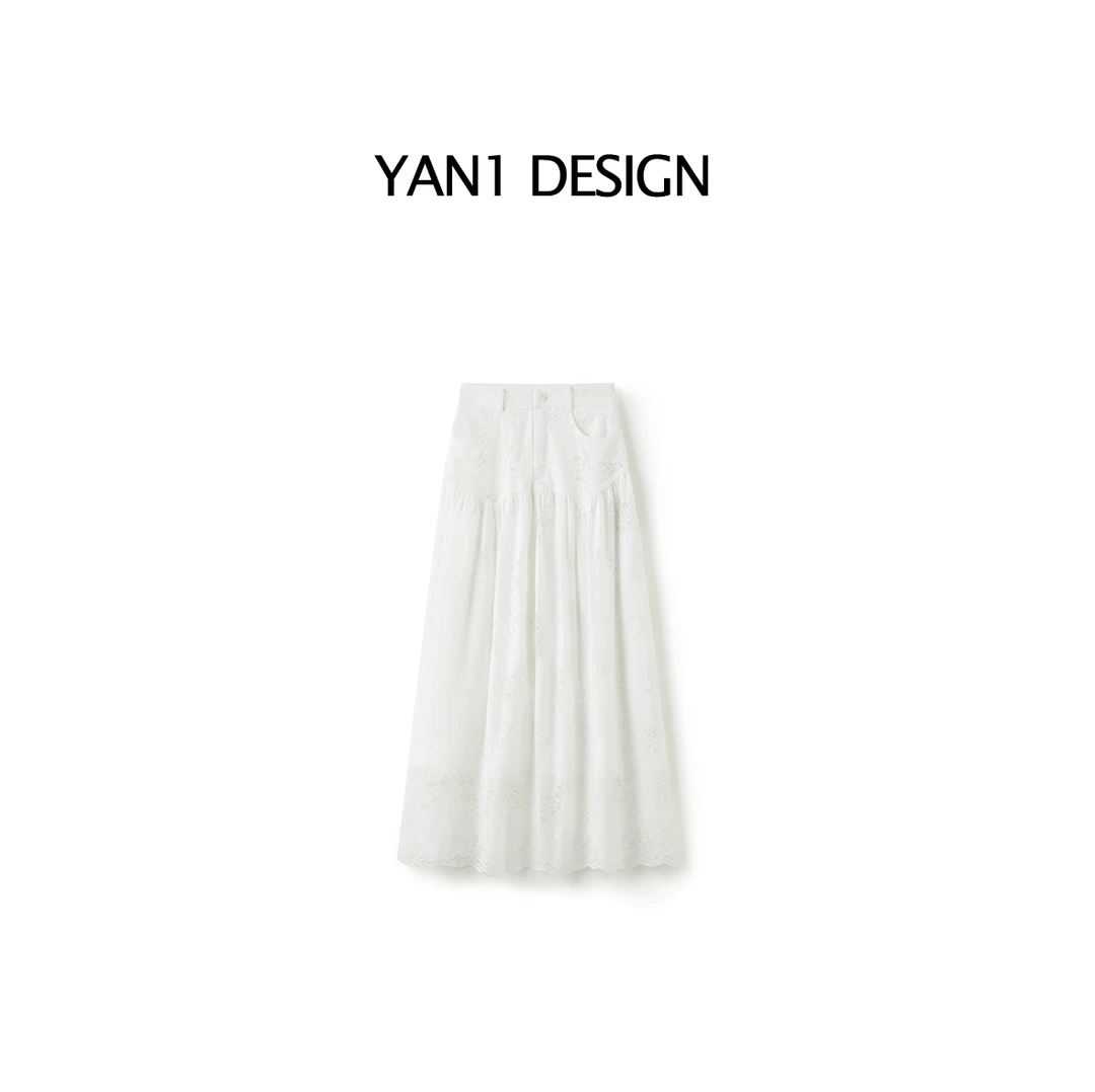 Yan1Design/妍妍【蕾丝半裙】夏季简约设计感度假风蕾丝透气半身裙