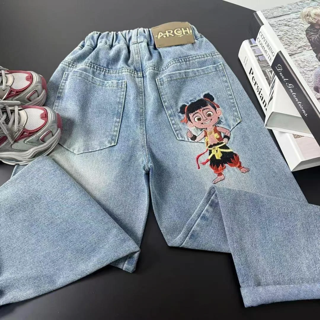 【高定哪吒】男童裤子2025早春新款中大童春装潮帅气男女童牛仔裤