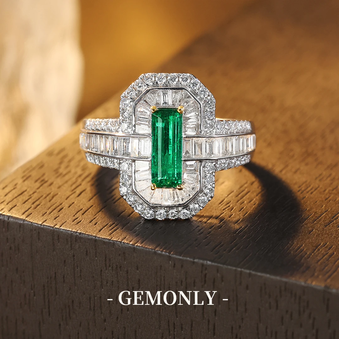 GEMONLY｜18K金天然祖母绿戒指0.75ct闪亮切割重工设计吉尔德