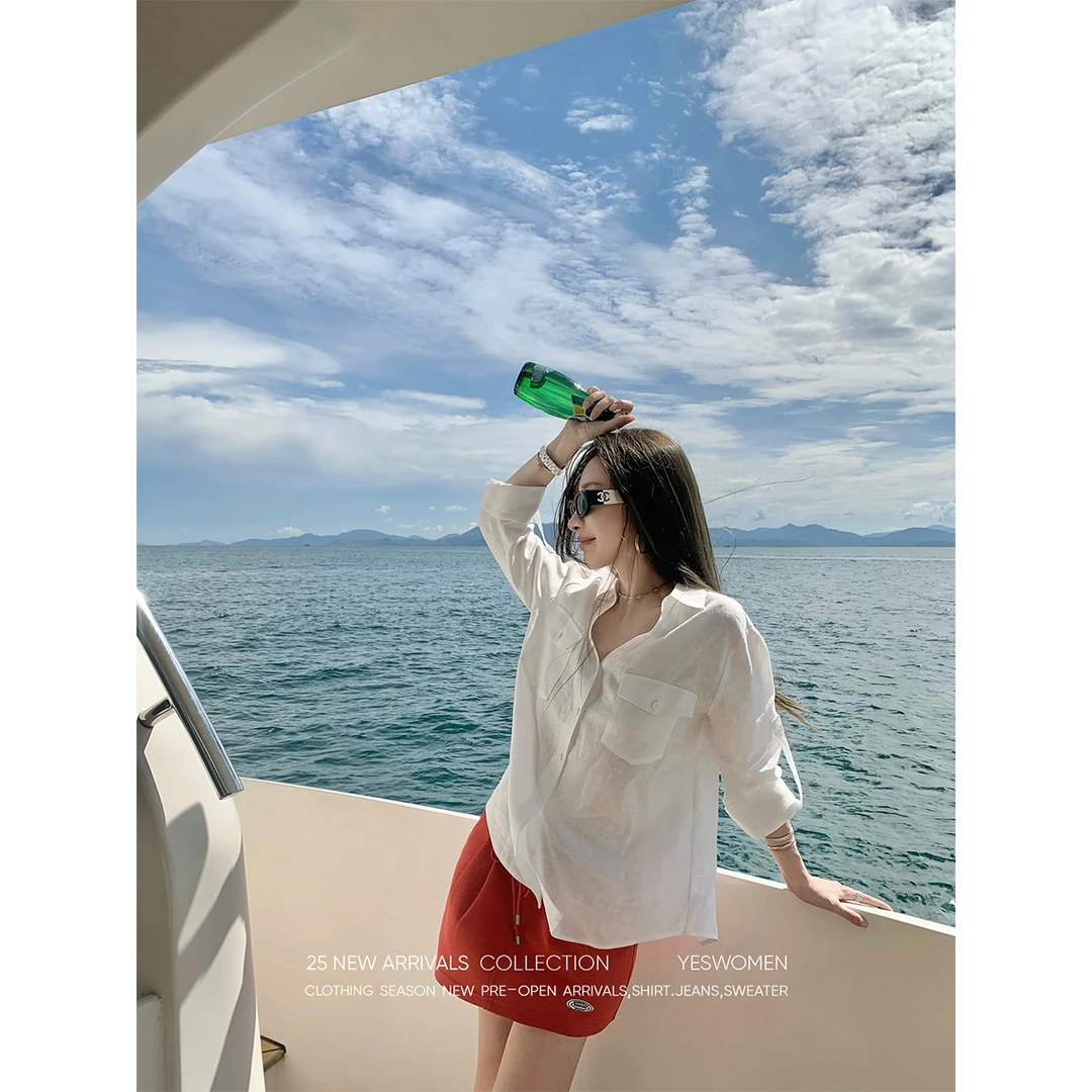 YESWOMEN 口袋亚麻衬衫·轻薄凉爽透氣純亚麻 层次XYF5256A4271婷