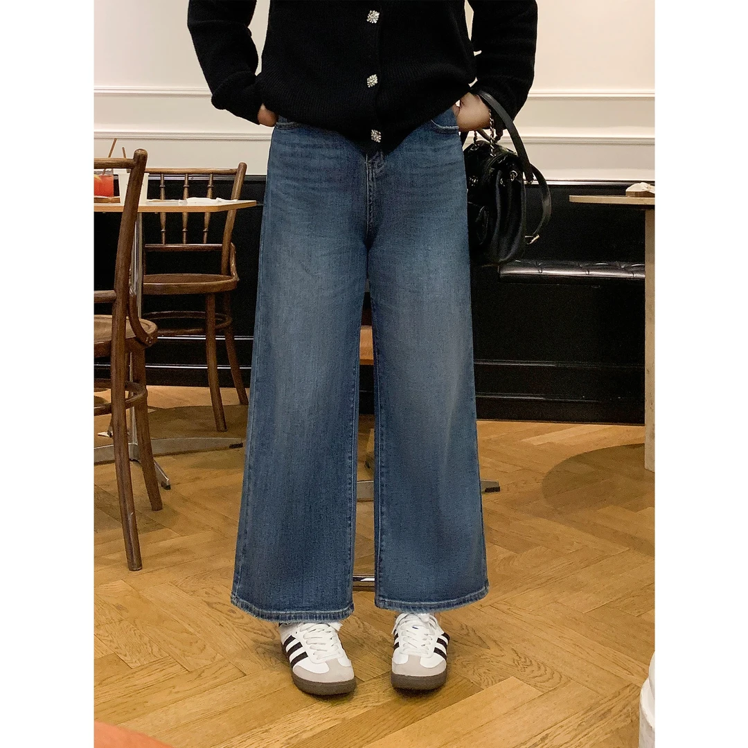 肉肉小姐大码女装春季新品高腰九分阔腿牛仔裤直筒宽松显瘦裤子