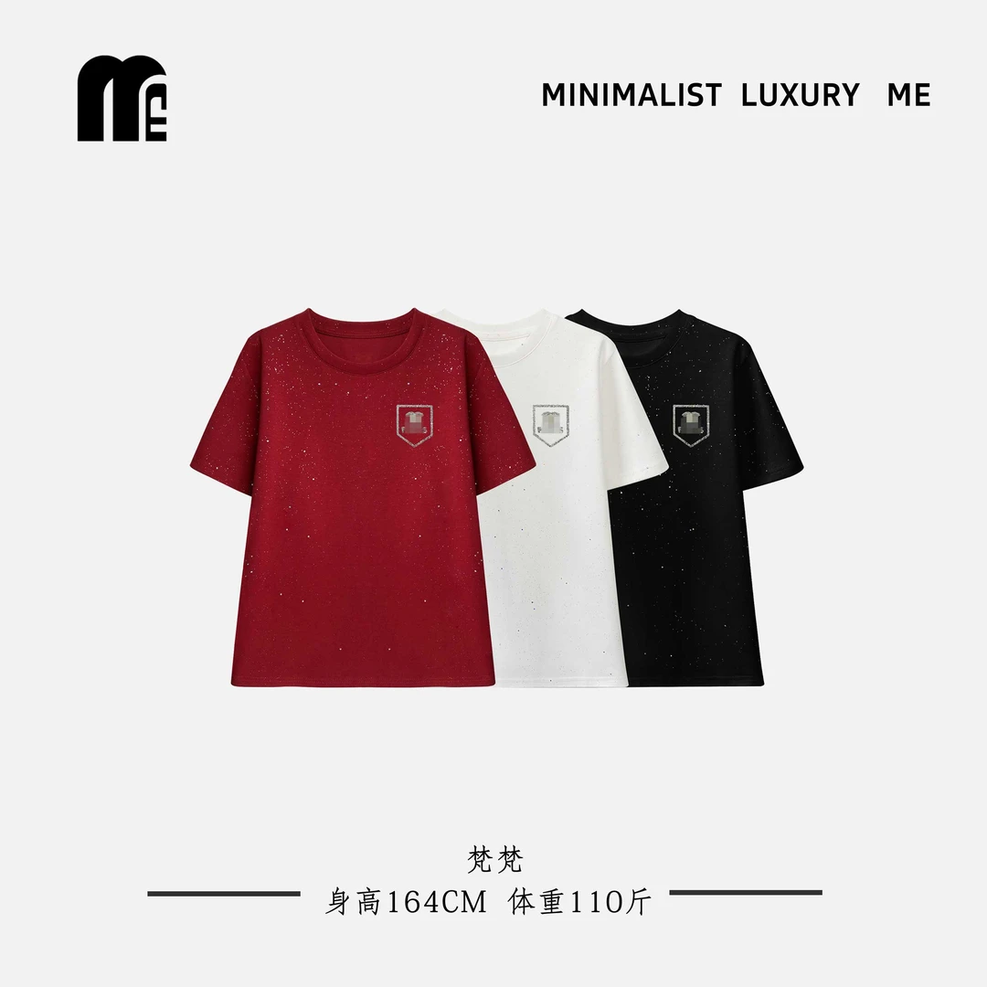 ME❤  66236#CSIN轻奢时尚烫钻T恤衫2025夏百搭显瘦设计师个性上衣