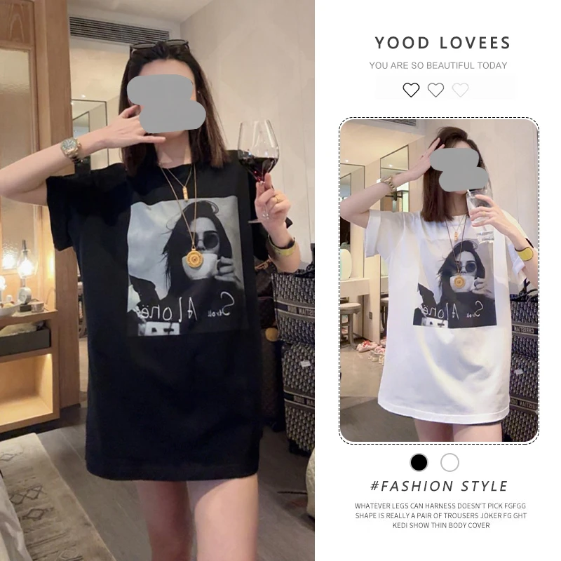 高级感时尚印花短袖t恤女2025新款夏季设计感小众宽松显瘦上衣潮