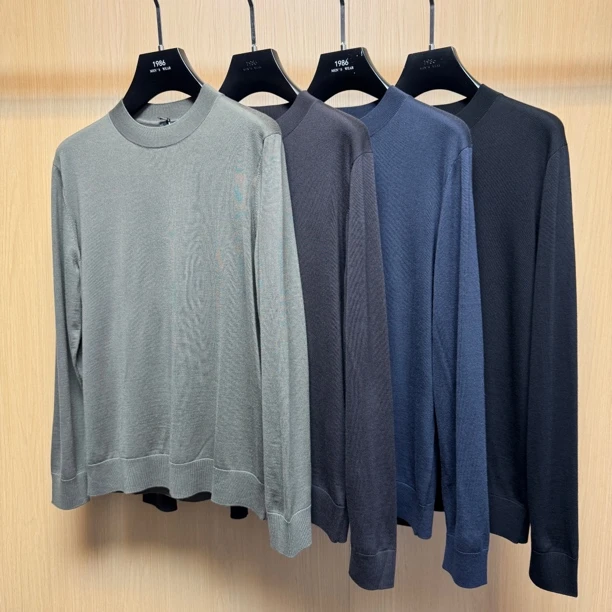 【爵派尔纯羊毛】sk506纯色净版打底秋冬新款圆领薄款男士针织长袖