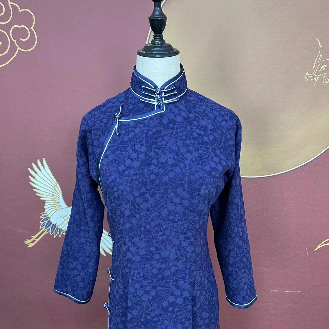 春晓丨春季新款复古旗袍女双色包边盘扣立领棉麻旗袍高品质日常款