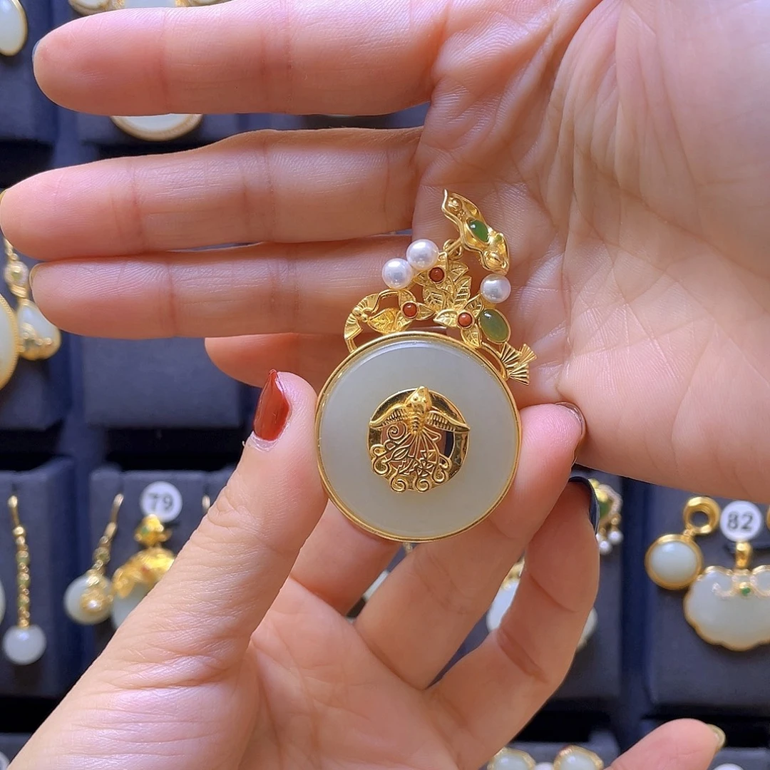 和田玉银S925镀金镶嵌颈饰