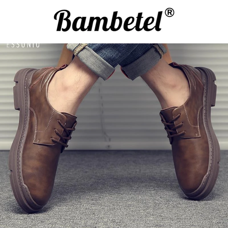 Bambetel休闲皮鞋男款软底英伦风低帮鞋子男青年真皮透气男士男鞋