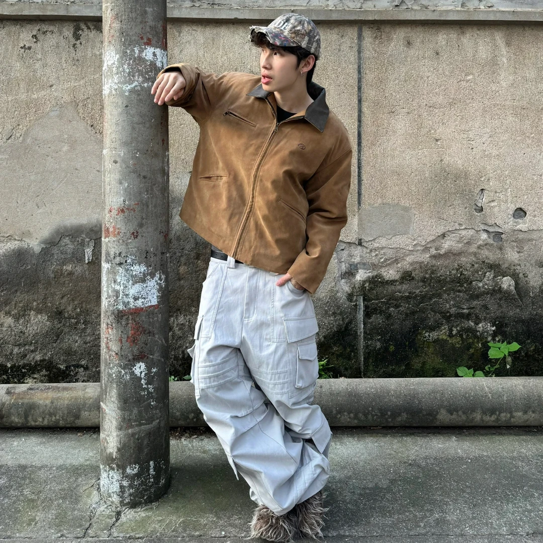 T2#某宝4张！来自顶炸夯的国潮！粗毛感皮夹棉加厚底特律夹克麂皮