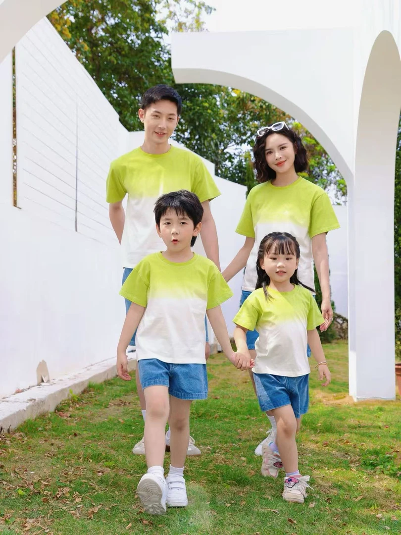 亲子装一家四口时尚渐变情侣B类薄款休闲百搭套装夏季常规纯棉