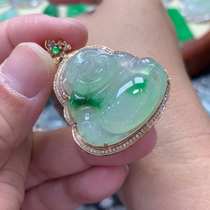 吊坠(不含链)18K金镶嵌翡翠