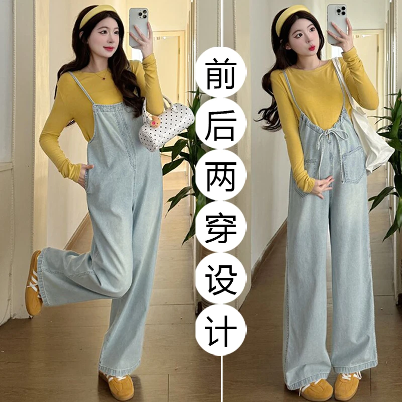 孕妇背带裤2025春秋款新款裤子时尚洋气阔腿裤牛仔裤春天孕期穿搭