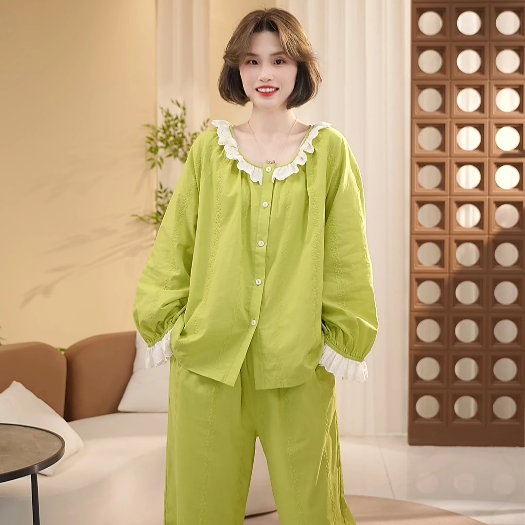 芙蓉世家【紫玉生烟】重磅手工刺绣纯棉高端家居服套装可外穿