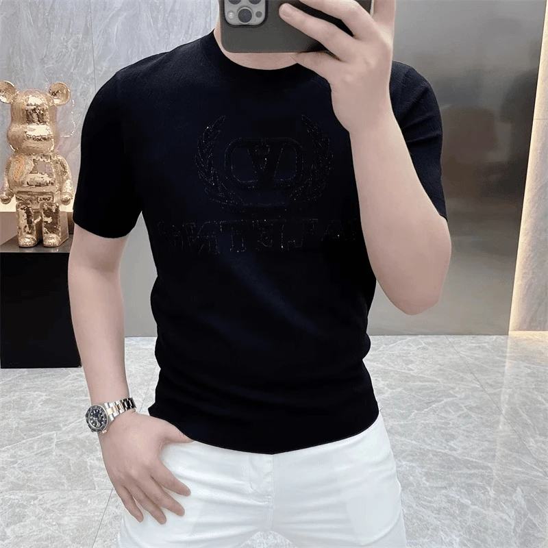 2025欧货轻奢高品质短袖T恤针织衫修身时尚休闲百搭半袖纯色上衣