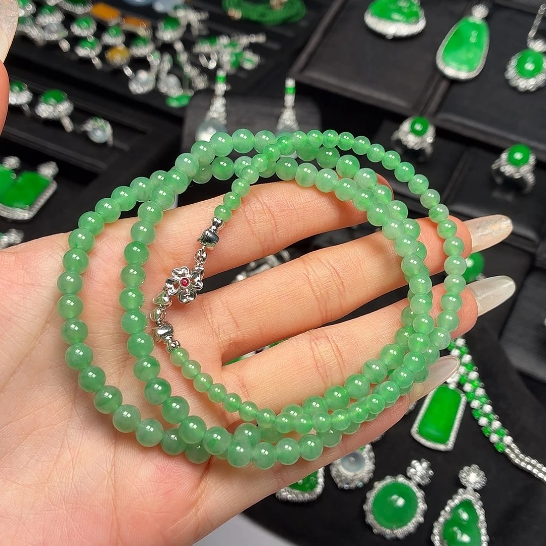 翡翠18K金镶嵌手链023冰飘花珠链